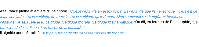 Définition certitude ACAD 1932