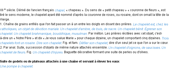 Définition chapelet ACAD 1986