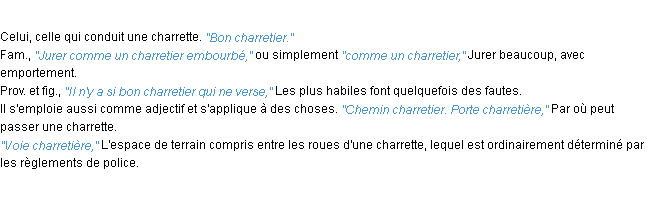Définition charretier ACAD 1932