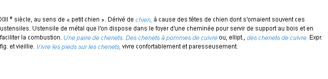Définition chenet ACAD 1986