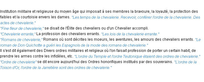 Définition chevalerie ACAD 1932