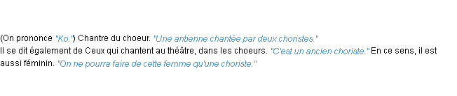 Définition choriste ACAD 1835