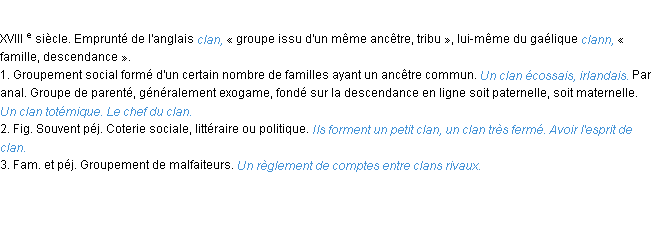 Définition clan ACAD 1986