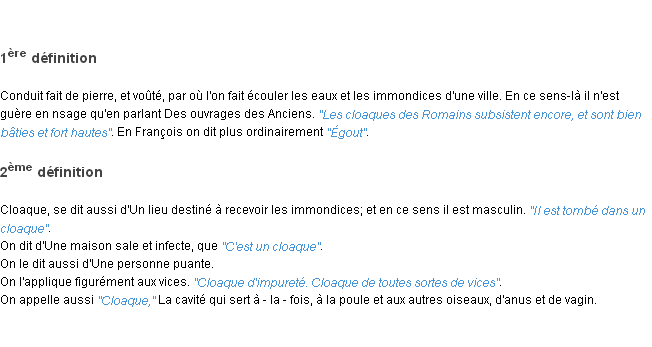Définition cloaque ACAD 1798
