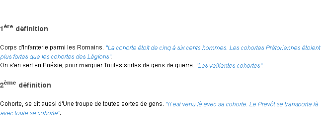 Définition cohorte ACAD 1798