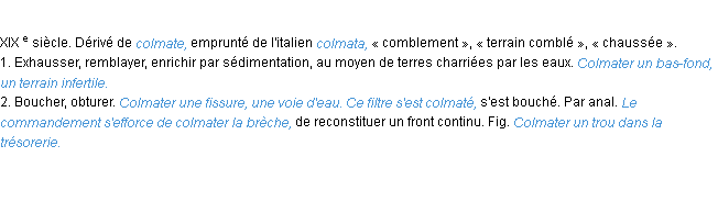 Définition colmater ACAD 1986