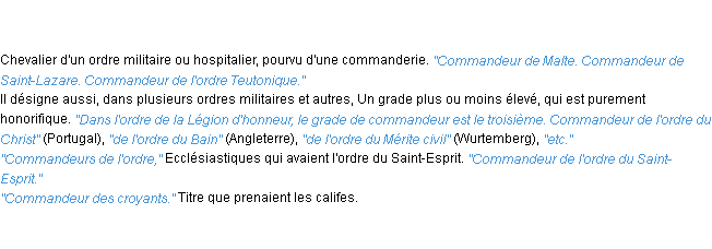 Définition commandeur ACAD 1835