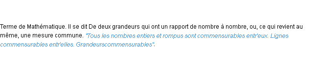 Définition commensurable ACAD 1798