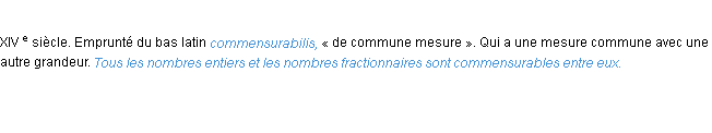Définition commensurable ACAD 1986
