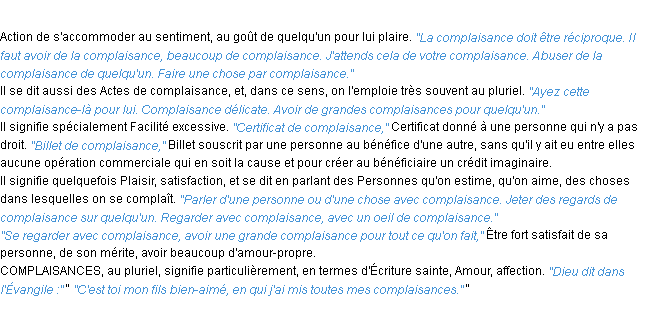 Définition complaisance ACAD 1932