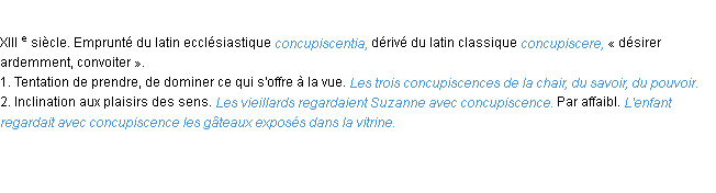 Définition concupiscence ACAD 1986