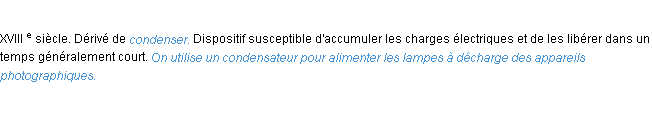 Définition condensateur ACAD 1986