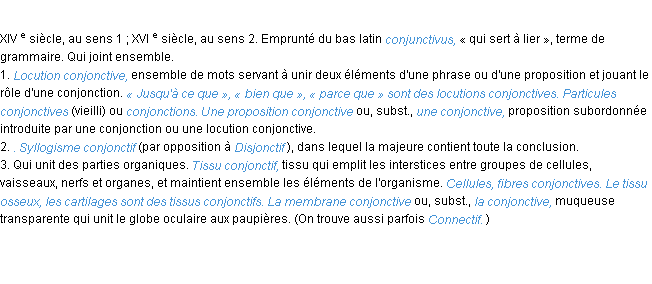 Définition conjonctif ACAD 1986