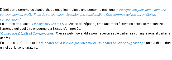 Définition consignation ACAD 1932