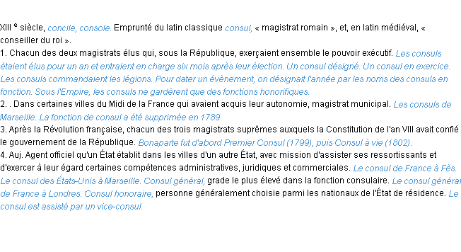 Définition consul ACAD 1986