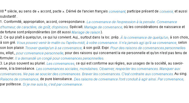 Définition convenance ACAD 1986