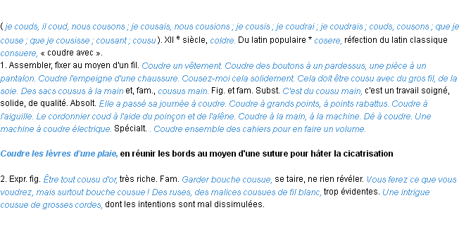 Définition coudre ACAD 1986