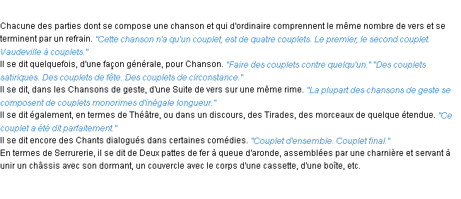 Définition couplet ACAD 1932