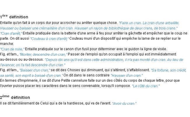 Définition cran ACAD 1932