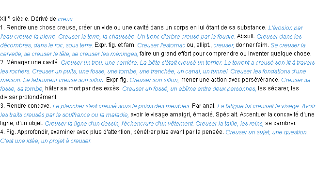 Définition creuser ACAD 1986