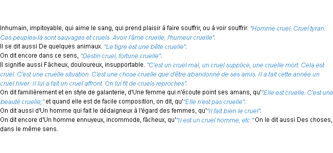 Définition cruel ACAD 1798