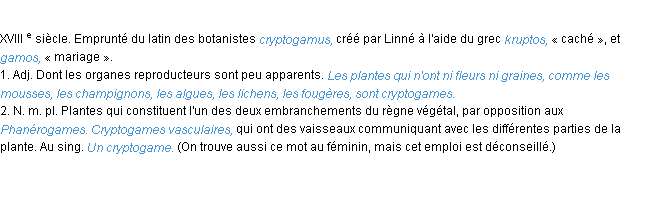 Définition cryptogame ACAD 1986