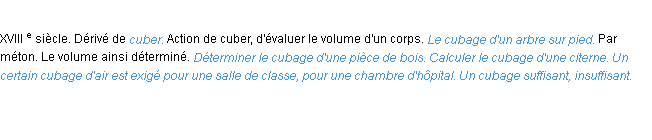 Définition cubage ACAD 1986