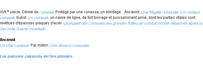 Définition cuirasse ACAD 1986
