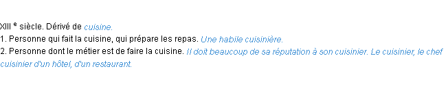 Définition cuisinier ACAD 1986