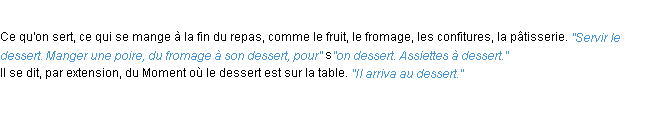 Définition dessert ACAD 1932