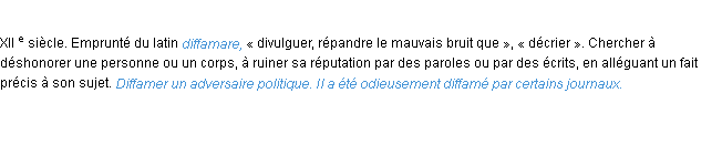 Définition diffamer ACAD 1986