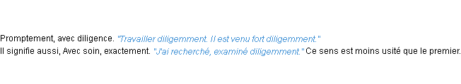 Définition diligemment ACAD 1835