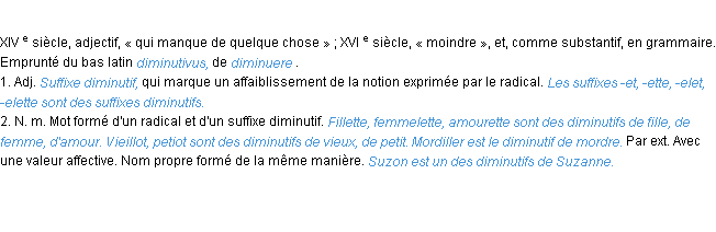 Définition diminutif ACAD 1986