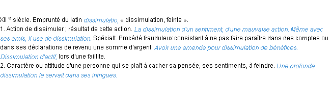 Définition dissimulation ACAD 1986