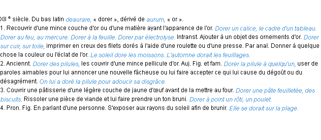 Définition dorer ACAD 1986