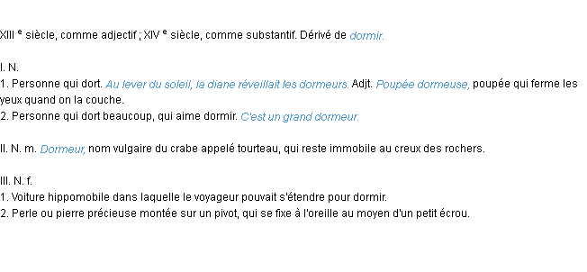 Définition dormeur ACAD 1986