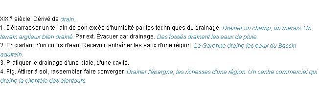 Définition drainer ACAD 1986