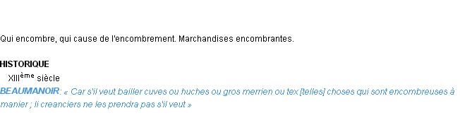 Définition encombrant Emile Littré