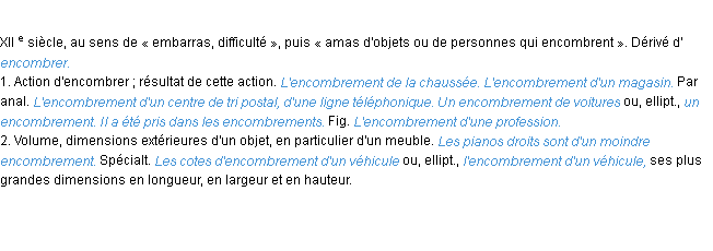 Définition encombrement ACAD 1986
