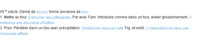 Définition enfourner ACAD 1986