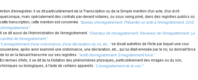 Définition enregistrement ACAD 1932
