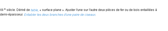 Définition entabler ACAD 1986