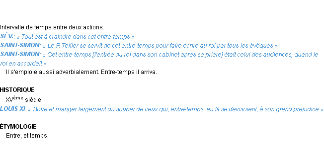 Définition entre-temps Emile Littré