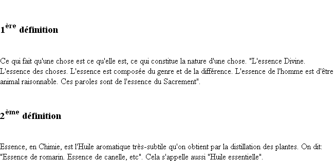 Définition essence ACAD 1798