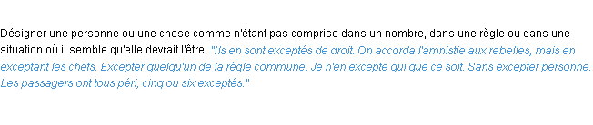 Définition excepter ACAD 1932