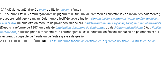 Définition faillite ACAD 1986