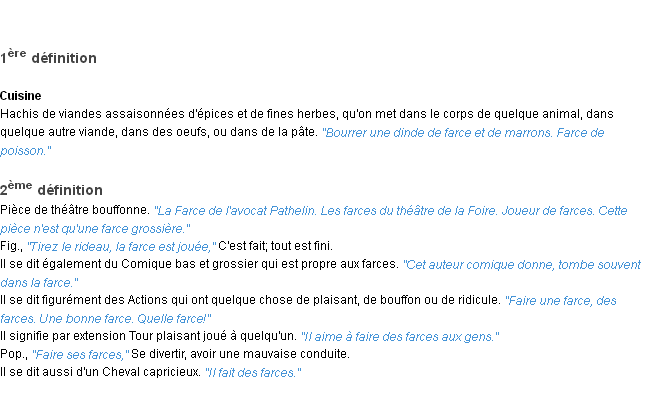 Définition farce ACAD 1932