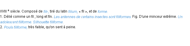 Définition filiforme ACAD 1986