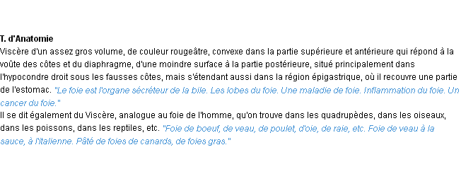 Définition foie ACAD 1932