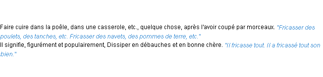 Définition fricasser ACAD 1835
